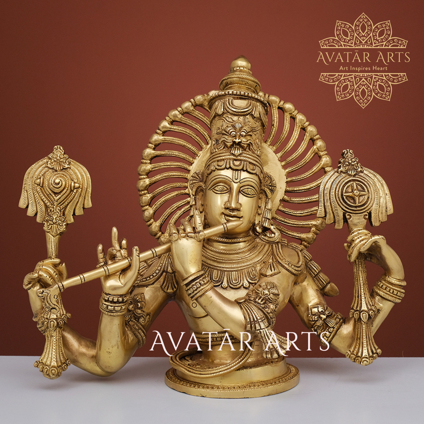 Brass Chaturbhuja Lord Krishna Bust