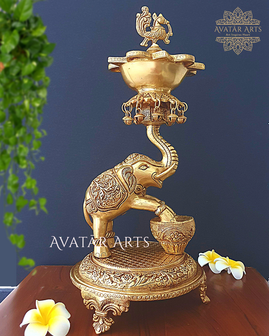 Elephant Oil Lamp in Brass