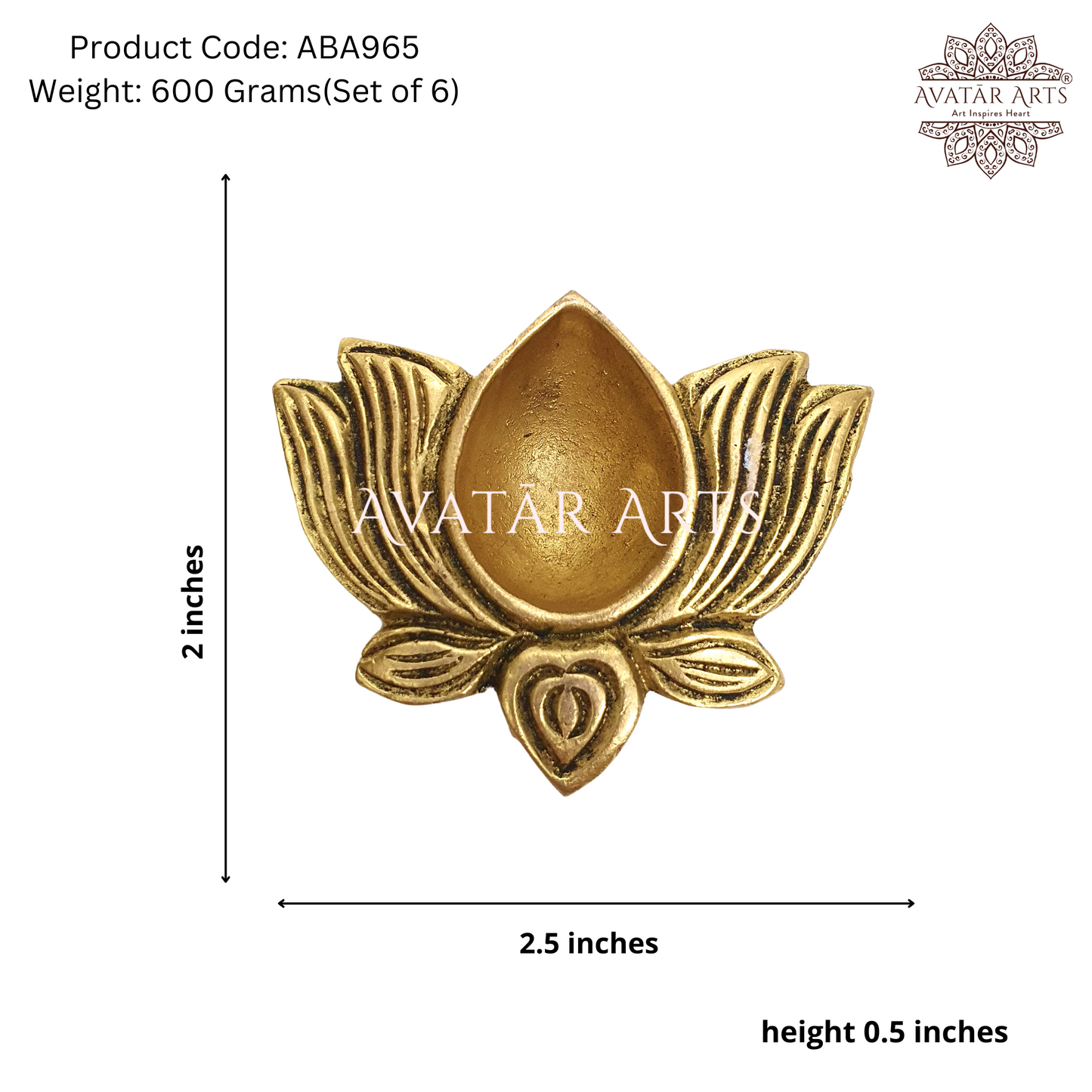 Lotus Diya In Brass Set Of Six