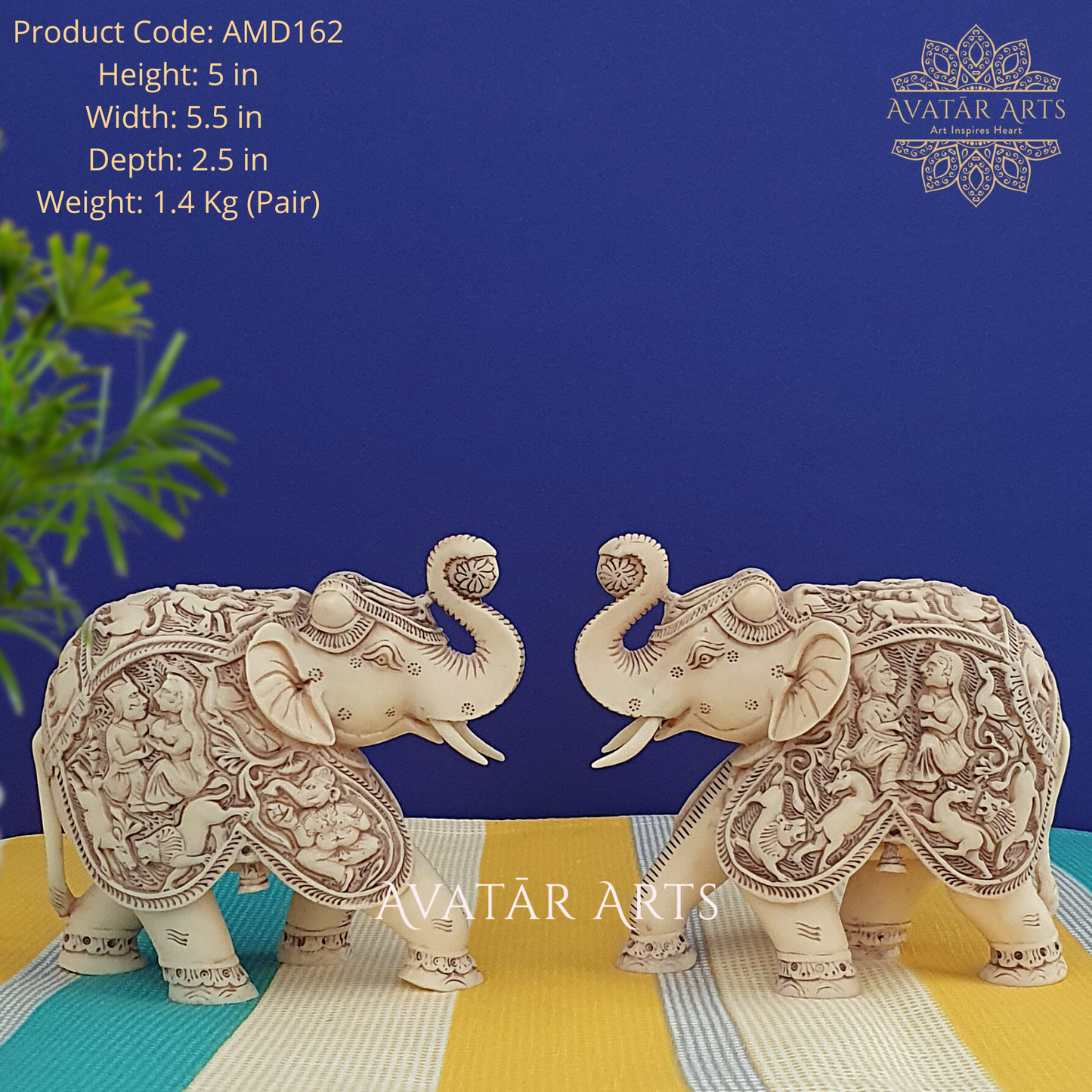 Elephants With Shikar Carvings In Pair