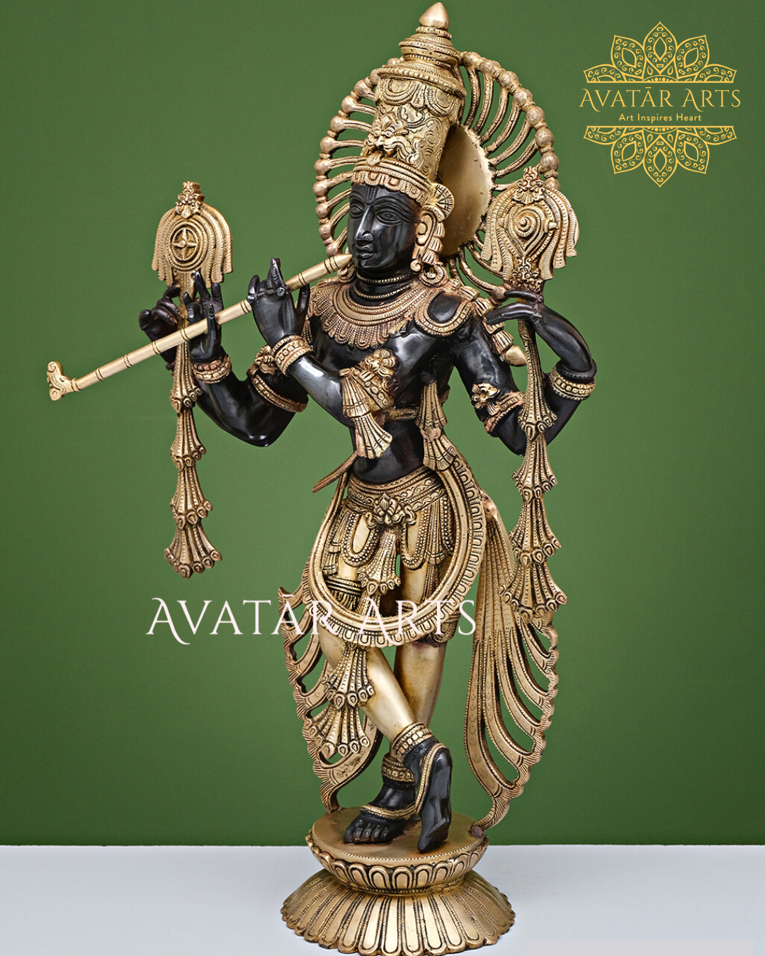 Brass Chaturbhuja Lord Krishna Statue For Home Temple