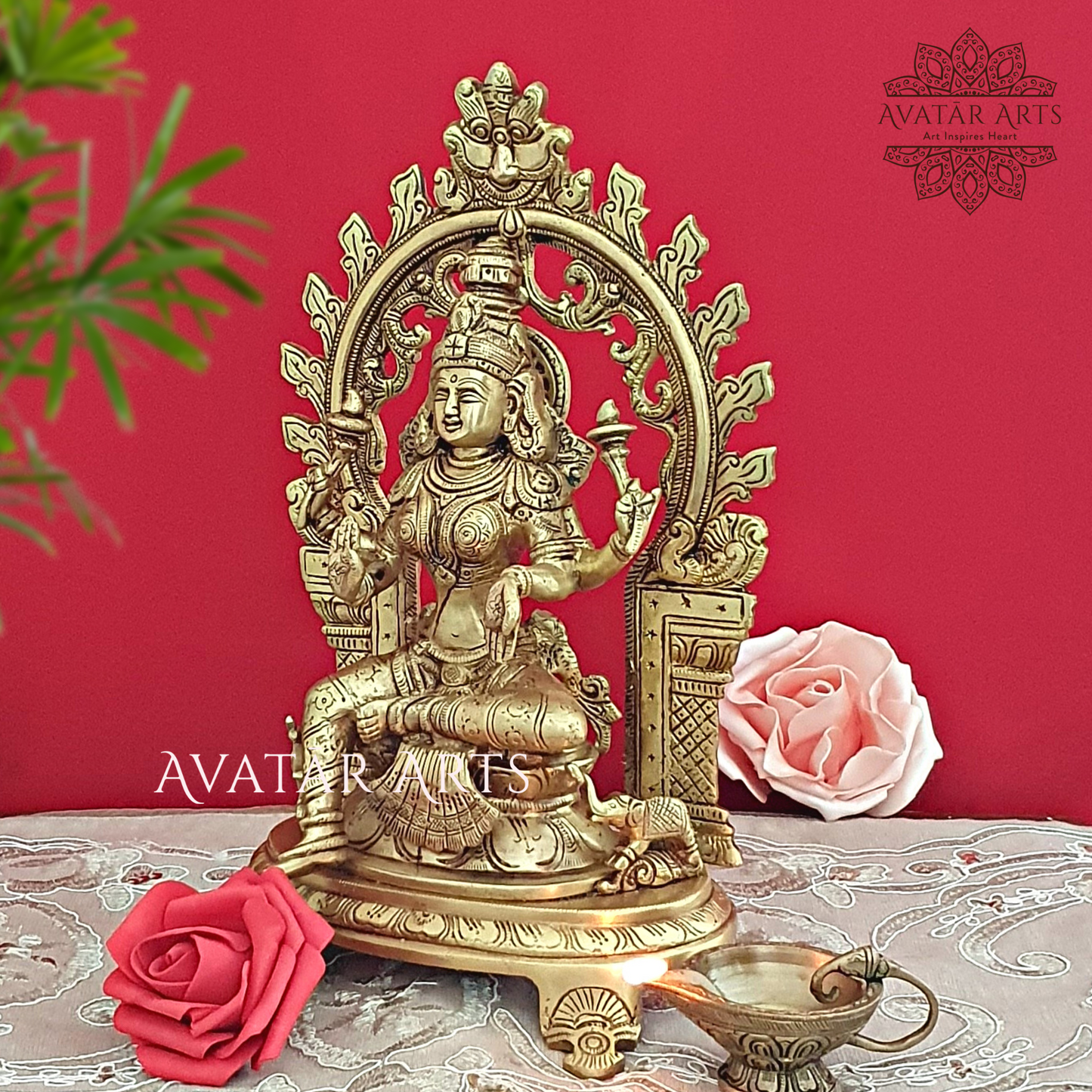 Goddess Lakshmi In Brass With Arch