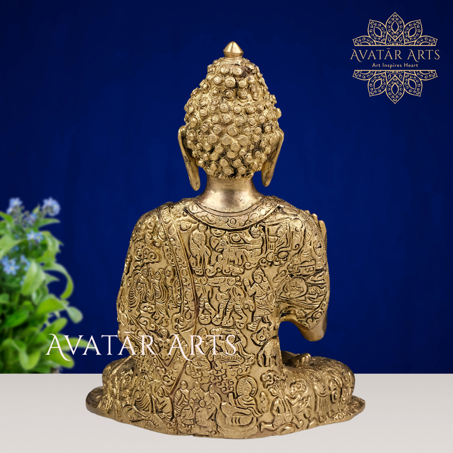 Brass Buddha With Story Carving