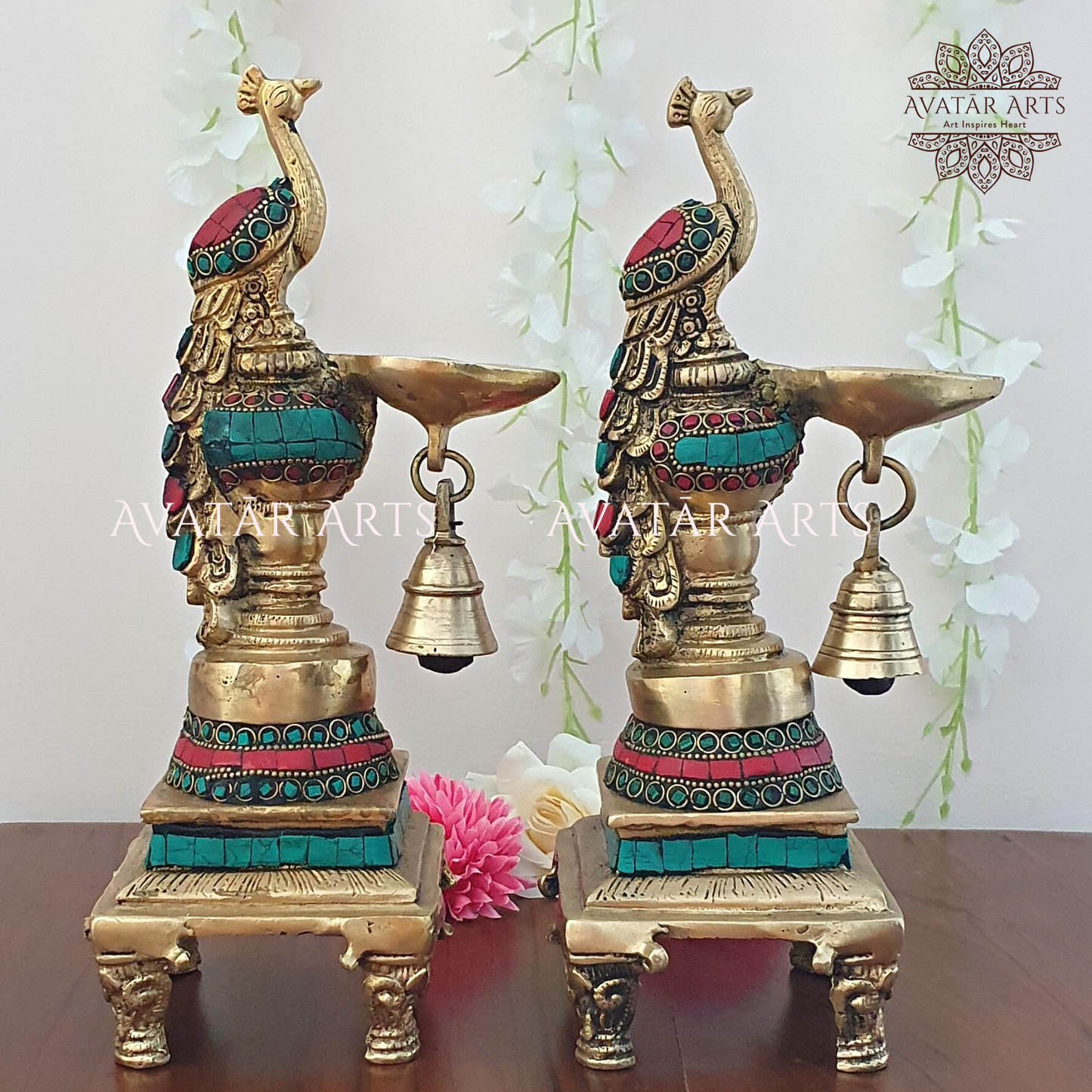 Brass Peacock Diya Pair