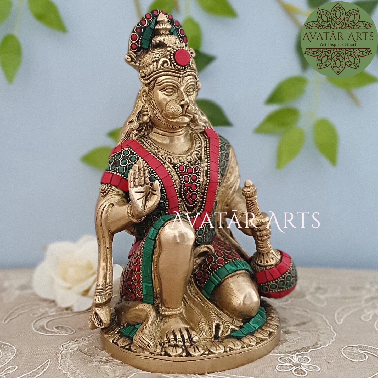 Brass Lord Hanuman Statue In Blessing Posture For Home Temple