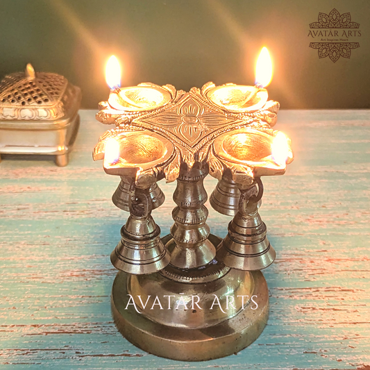 Brass Four Wick Diya Stand