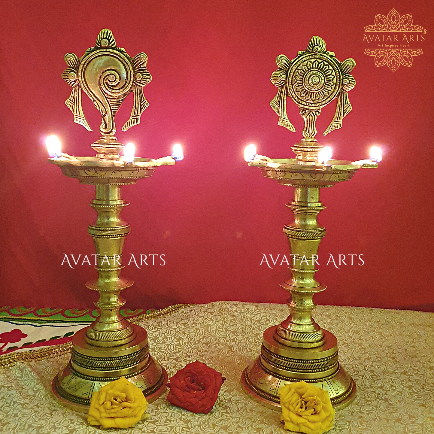 Shankh chakra Five Wick Oil lamps