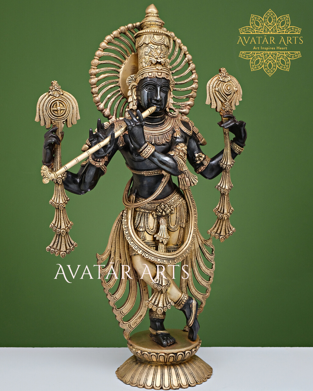 Brass Chaturbhuja Lord Krishna Statue For Home Temple