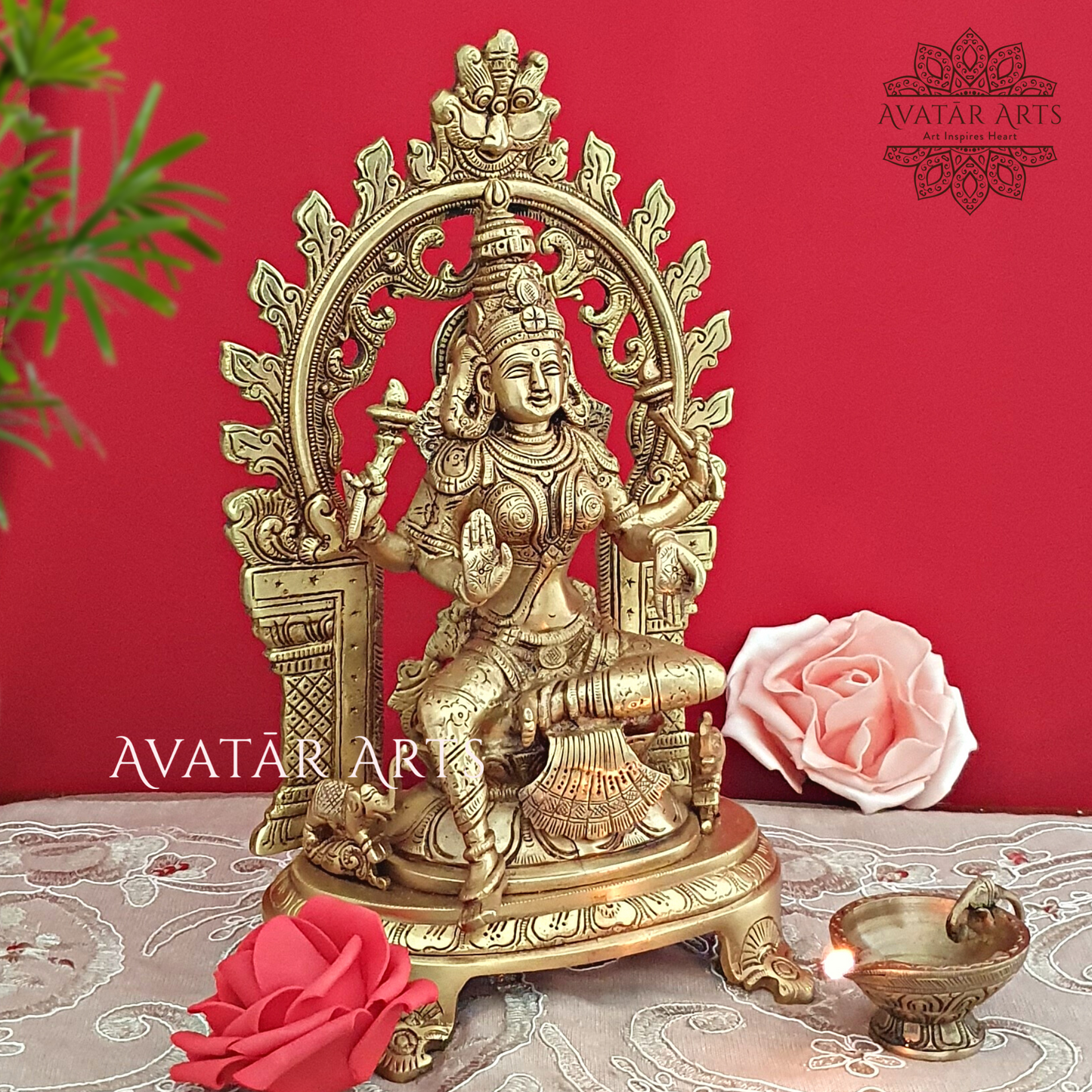 Goddess Lakshmi In Brass With Arch