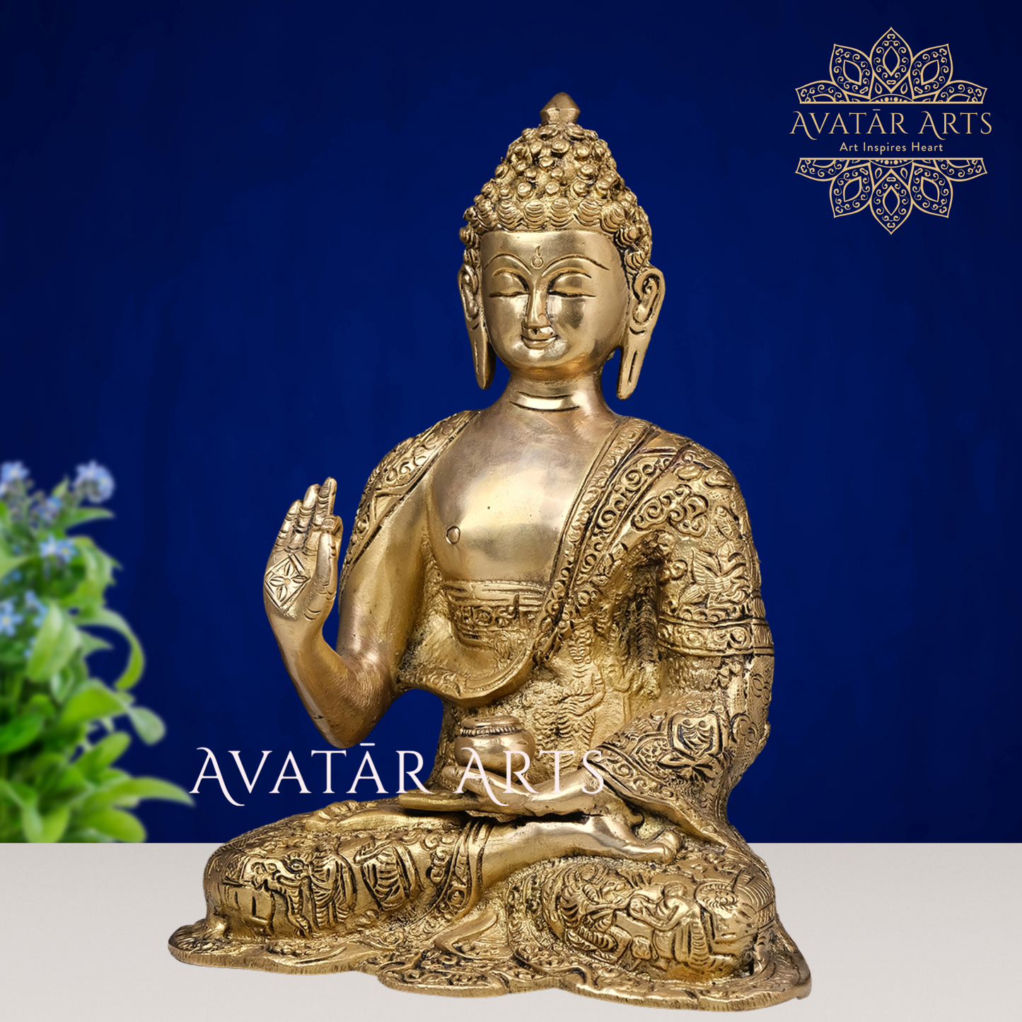 Brass Buddha With Story Carving