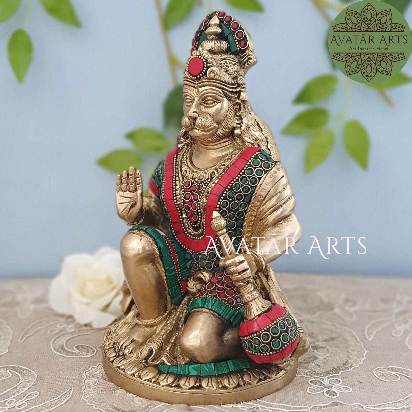 Brass Lord Hanuman Statue In Blessing Posture For Home Temple