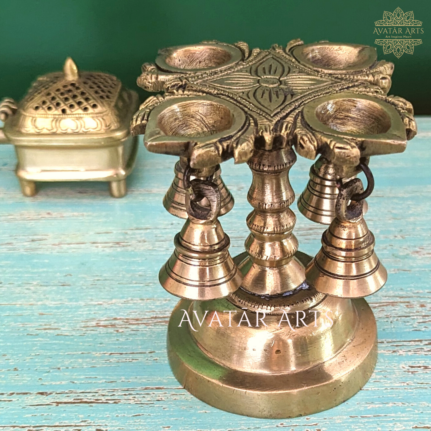 Brass Four Wick Diya Stand