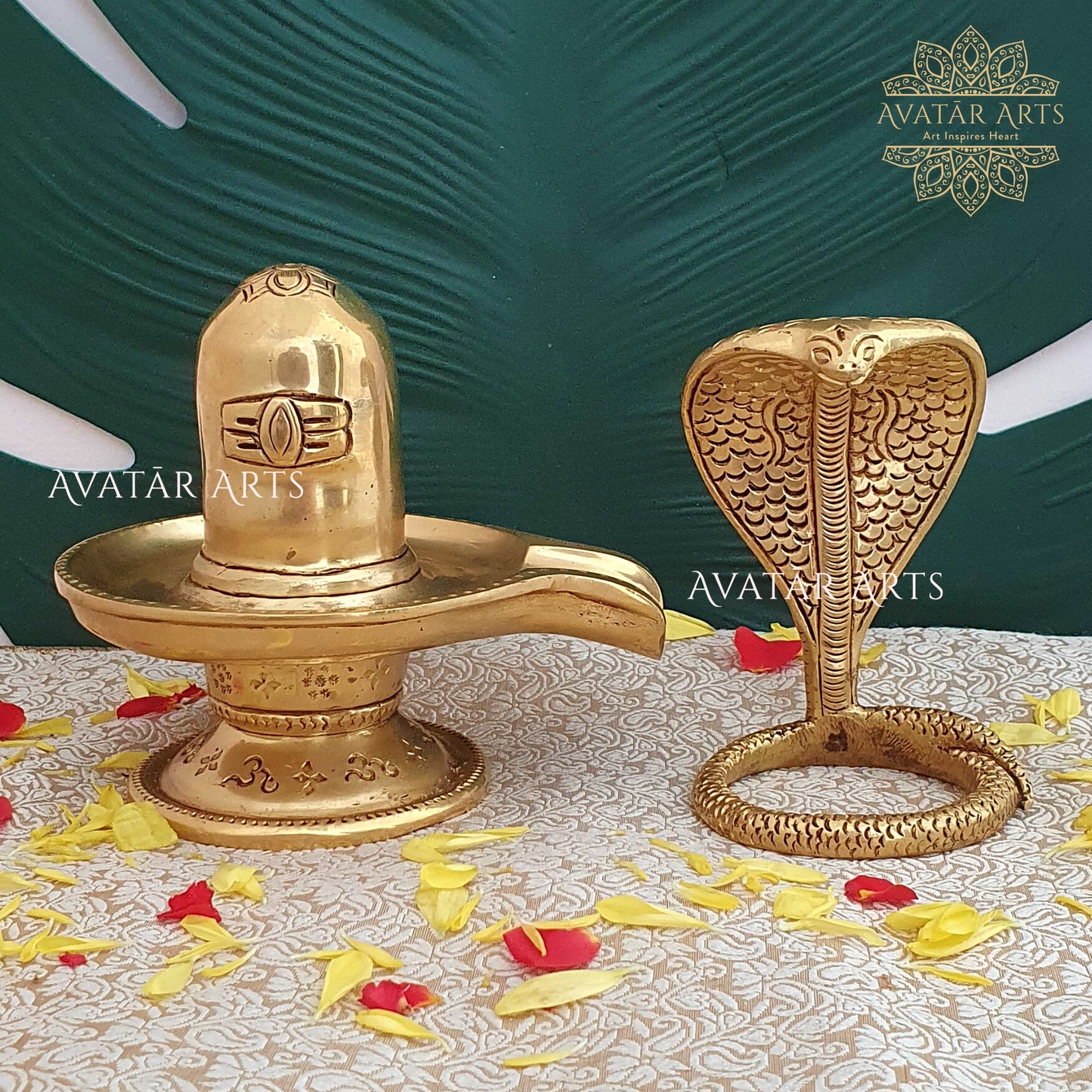 Brass Shivling with Nandi and Trishul (Set of 3)