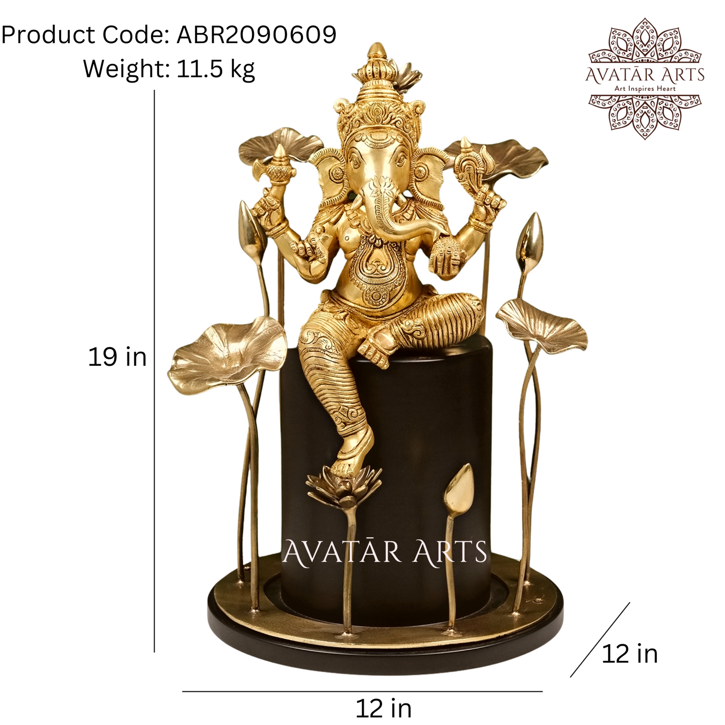 Brass Lord Ganesha Surrounded By Lotus Flowers And Leaves