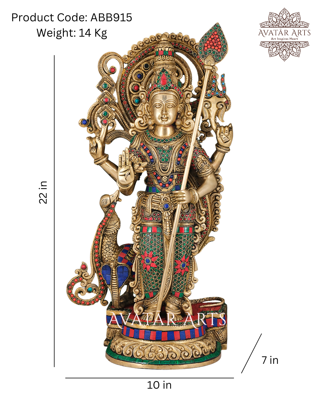 Brass Lord Kartikeya/ Murugan Statue For Home Temple