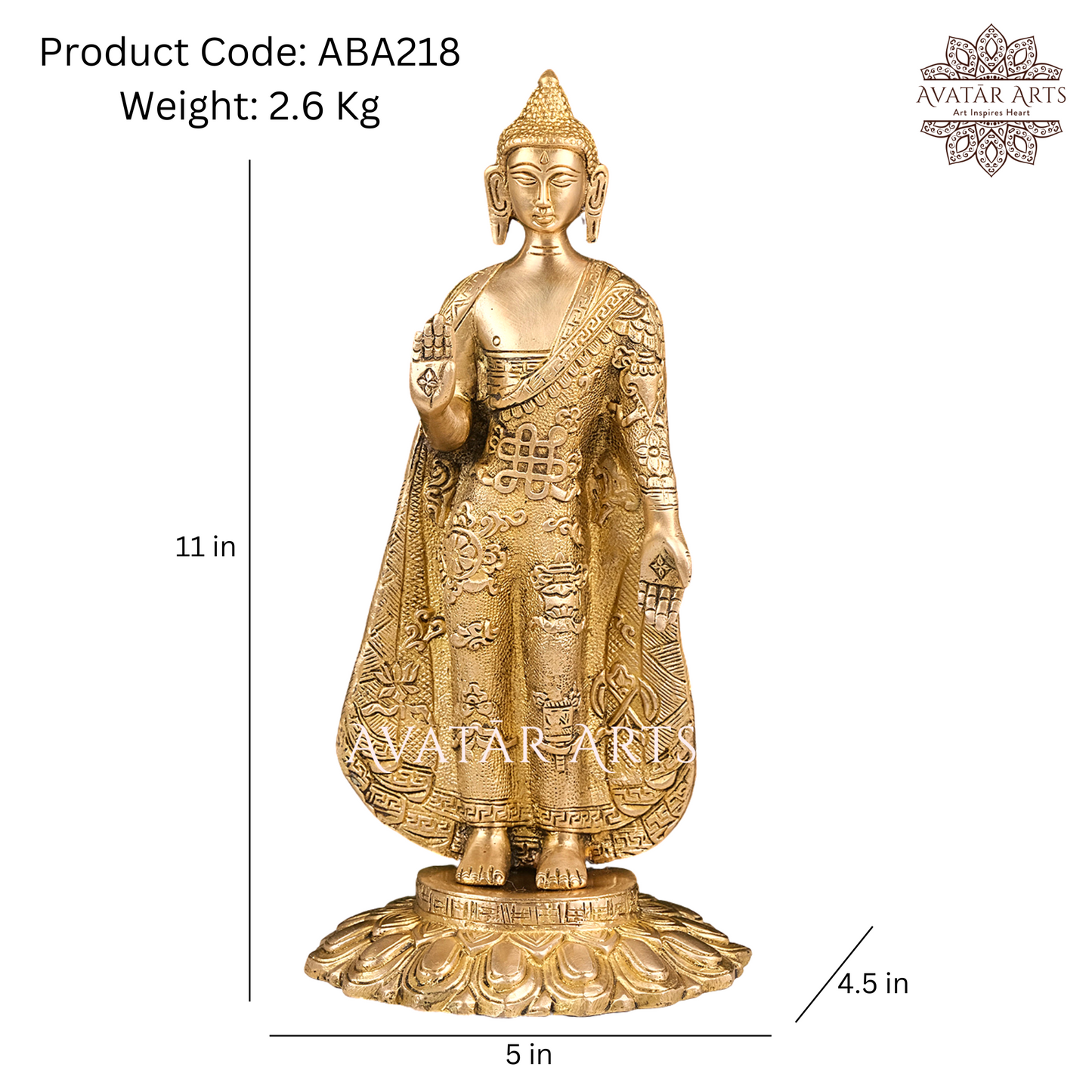 Brass Standing Statue Of Lord Buddha