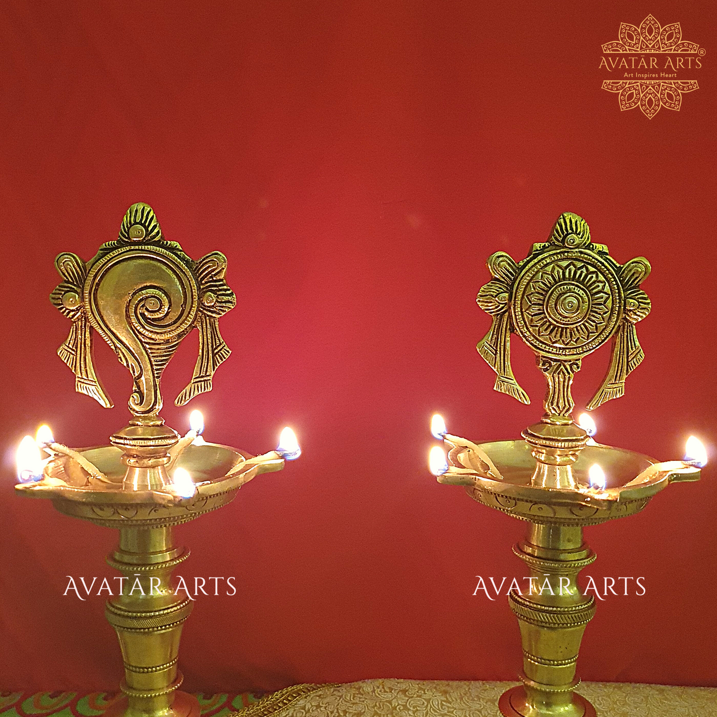 Shankh chakra Five Wick Oil lamps