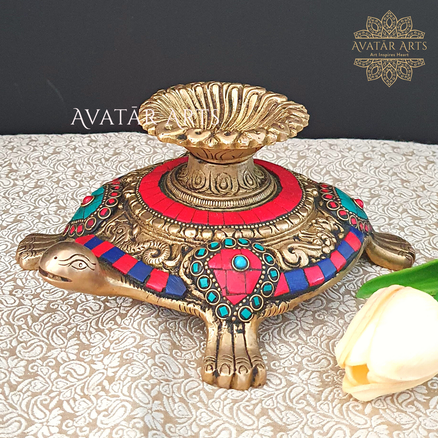 Brass tortoise with lamp