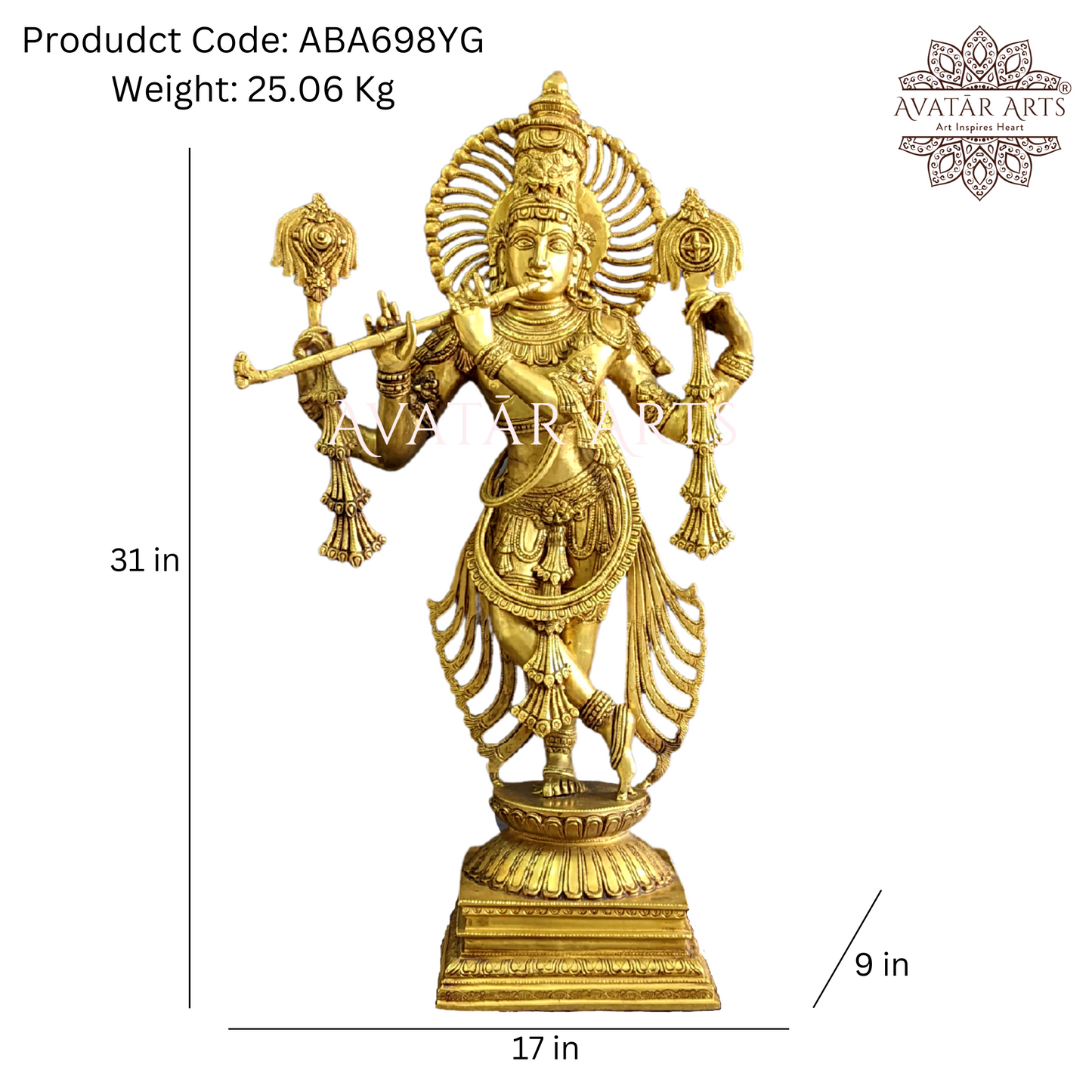 Krishna Statue in Brass for Home Temple