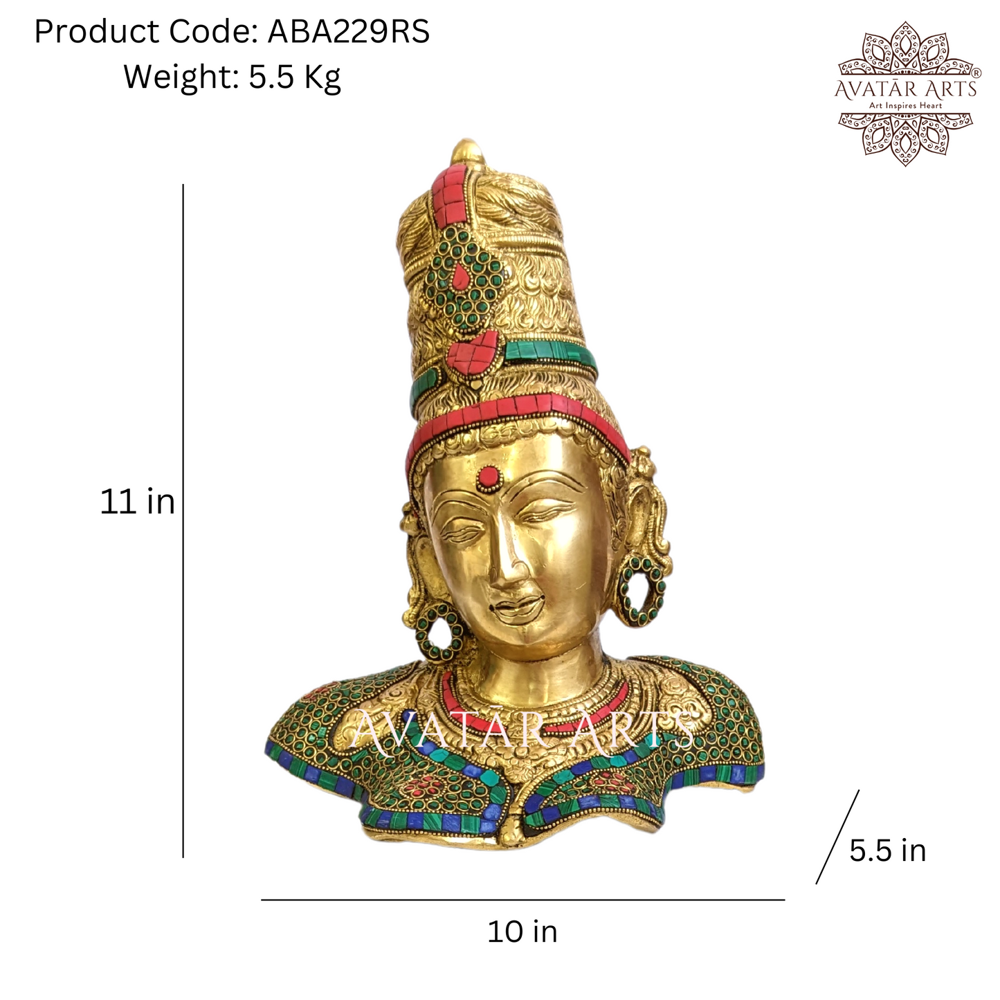 Brass Parvati Bust For Home Decor