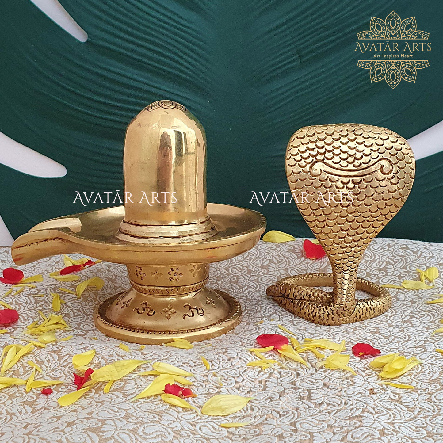 Brass Shivling with Nandi and Trishul (Set of 3)