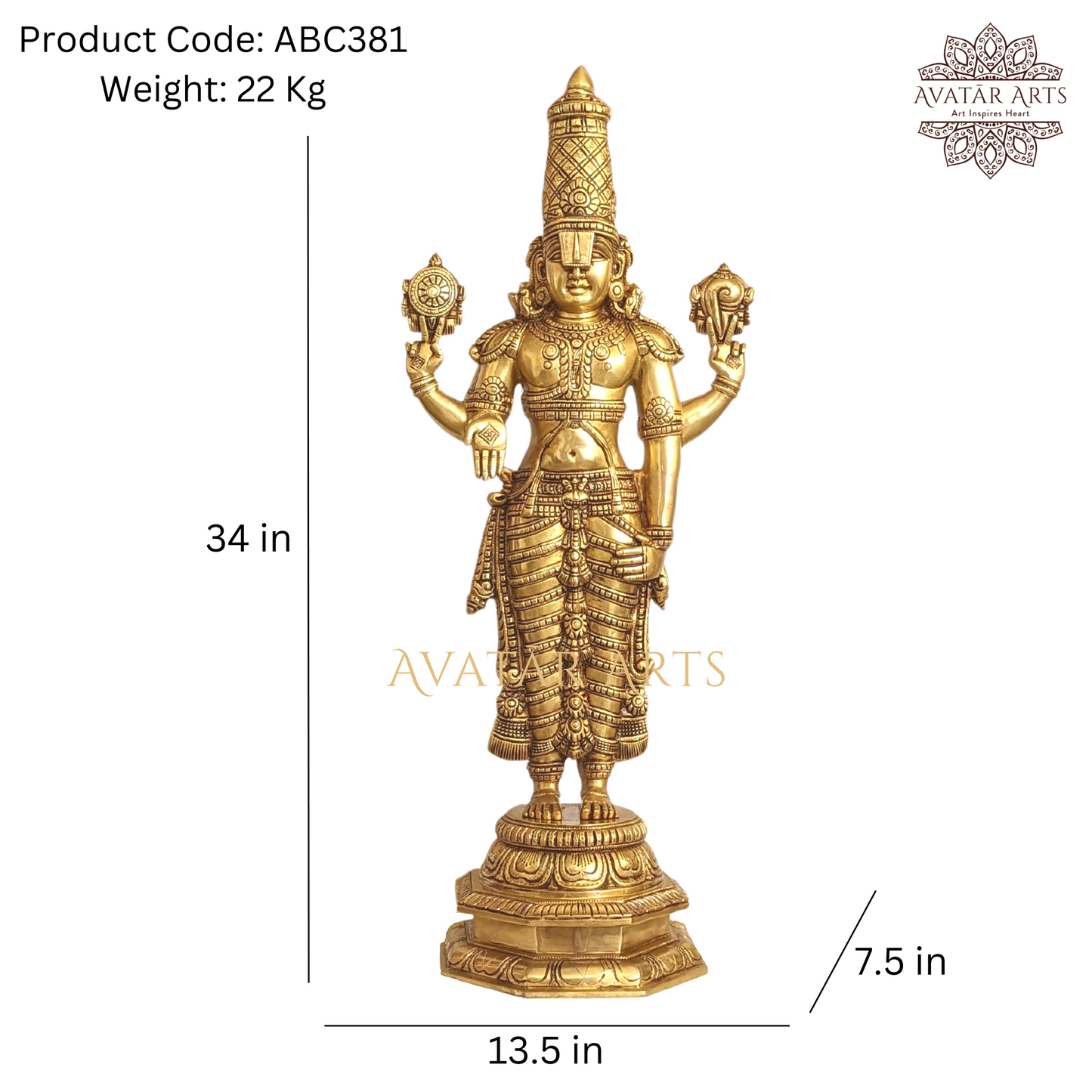 Lord Venkateshwara/ Tirupati Balaji Statue In Brass